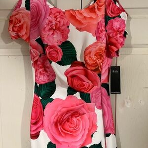Karl Lagerfeld One Shoulder Dress with Pink Floral Design